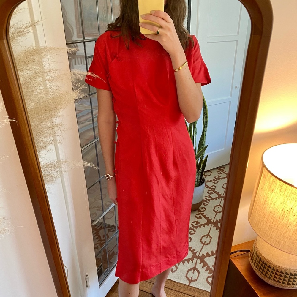 Vintage Red Silk Chinoiserie Inspired Dress